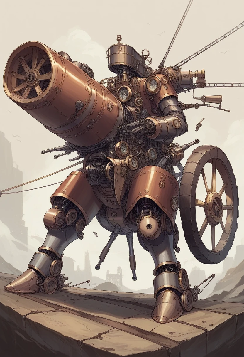 steampunk, cannon, machine, cogwheel, four legs, 오직 machine만