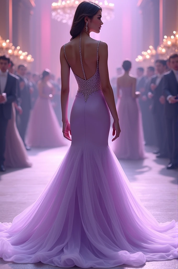 Light purple evening gown with bold fishtail cut 