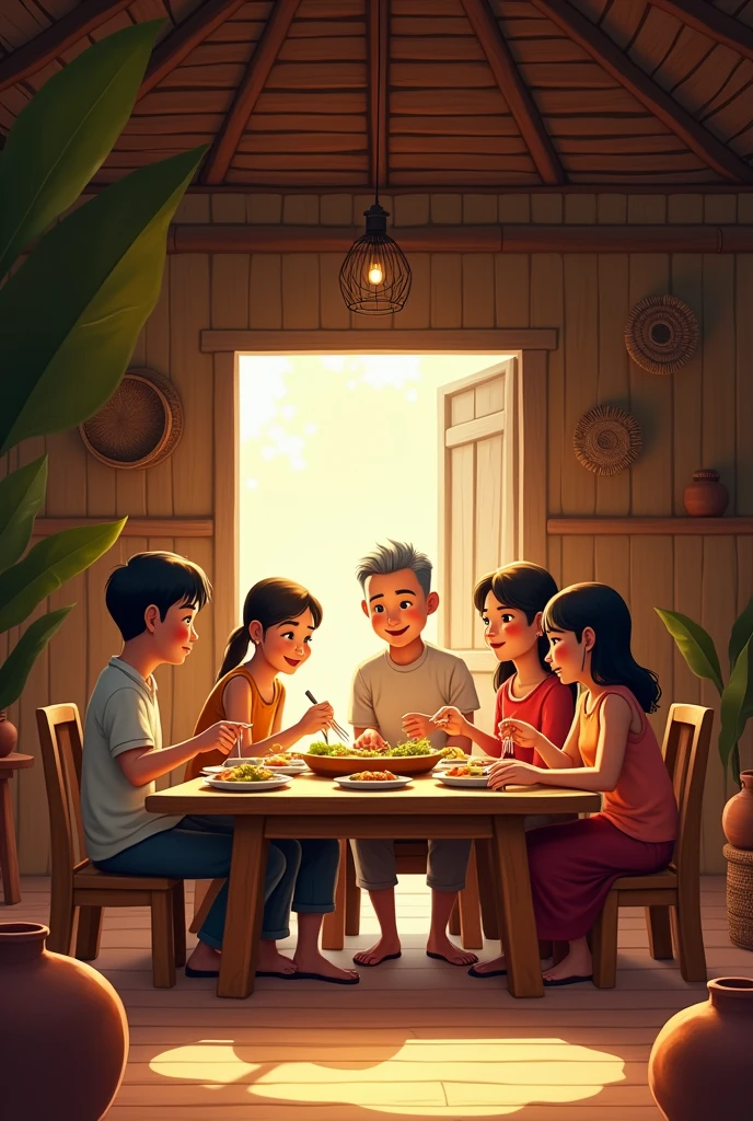 Family That Dinner Inside Hut home in myanmar