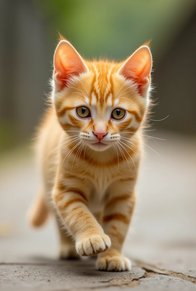 Cute yellow cat is walking