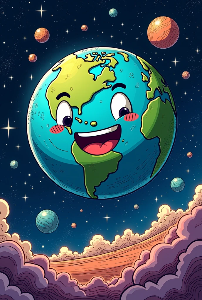 A cartoon image of Earth seen from space in the style of Marvel HQ comics from the 90s