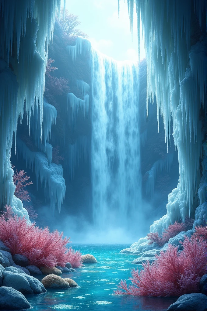 La mer de corail dans la cascade gelée