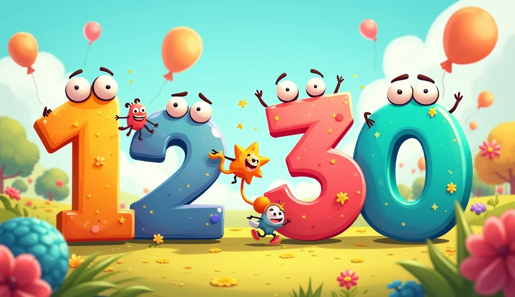 Prompt: “Create a bright and colorful animated graphic showing numbers 1 to 10 with playful animations. Include visual cues and interactive elements like clickable numbers or animated objects being counted. The design should be cheerful and engaging for young viewers.”