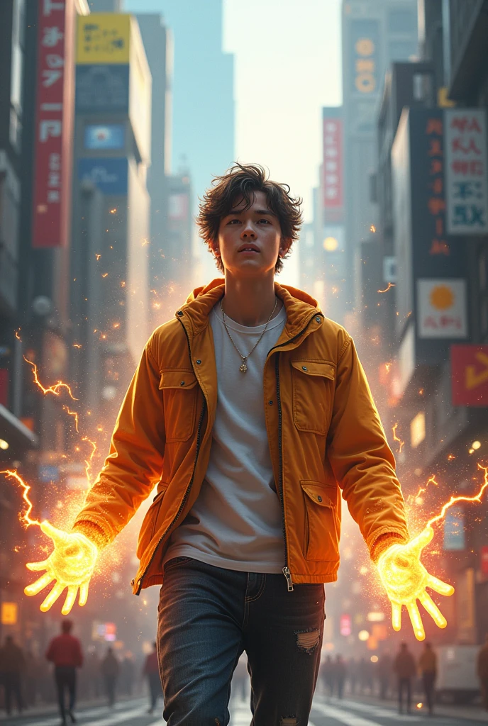 A young boy holding superpower his age should be 20