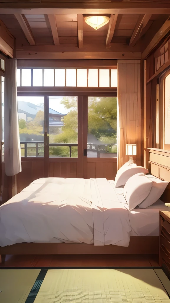 (8k, best quality, masterpiece:1.2), (realistic, photo-realistic:1.37), ultra-detailed,japanese bedroom,no character, bed side view,night,indoor,