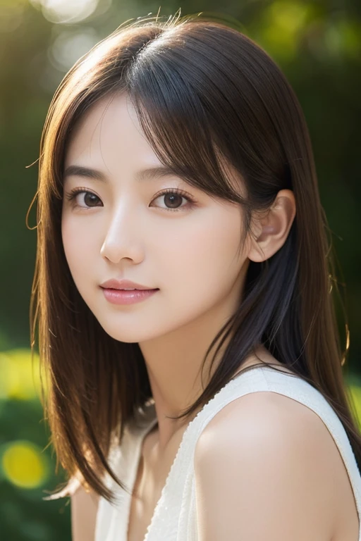 High-quality, ultra-realistic portraits。She has a well-balanced face、The face shape can be either oval or round.。Eyes are gentle、Has a natural glow、The nose is well-groomed、Lips are plump and naturally colored。The skin is transparent、Has a healthy glow。Makeup is natural、Use a light foundation、The bright lip colour adds a fun touch.。The lighting is soft and natural.、Accentuating facial features、Does not emphasize shadows。The background is simple and has a blurred gradient.、Focus on the face。