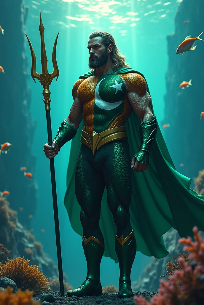 Aquaman wearing a Pakistani flag costume 