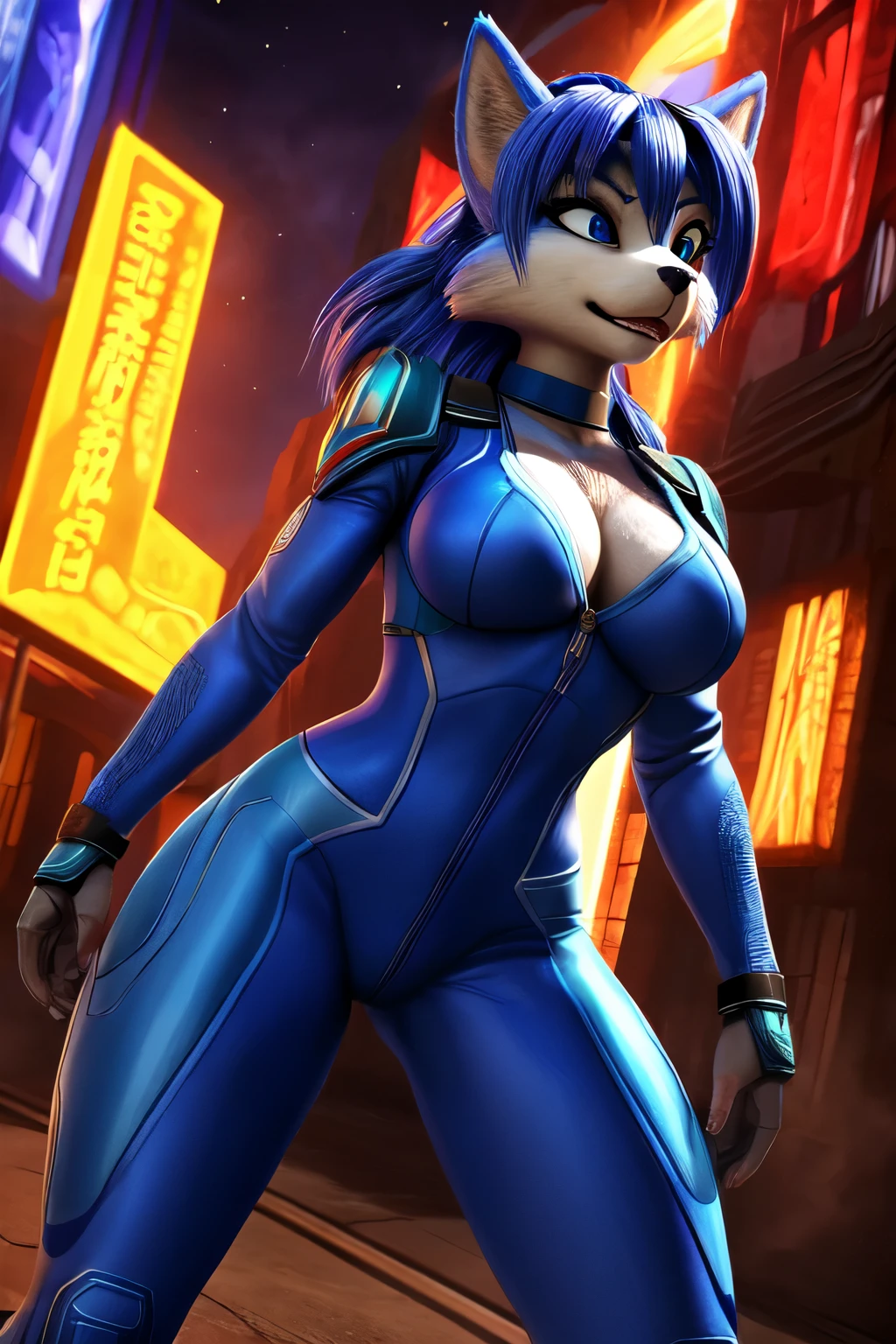 Mujer con pene Furry azul blanca traformacion completa a nude futa woman with blue and white furry kemono transformation, hyper-detailed portrait of Krystal from Starfox with Samus power suit, masterpiece, realistic, 8k, photorealistic, ultra-detailed, physically-based rendering, cinematic lighting, dynamic pose, intricate detailed anatomy, sharp focus, complex patterns, vibrant colors, dramatic lighting