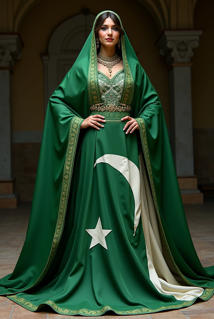 A woman dressed in a Pakistani flag costume