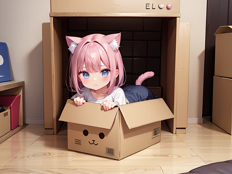 A girl in a cardboard box Please pick it up Cat-like The whole body is visible become round