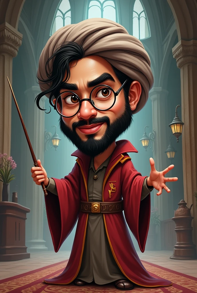 Caricature of an Arab playing as harry potter