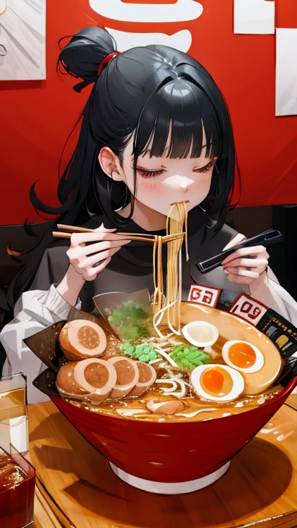 Woman eating ramen