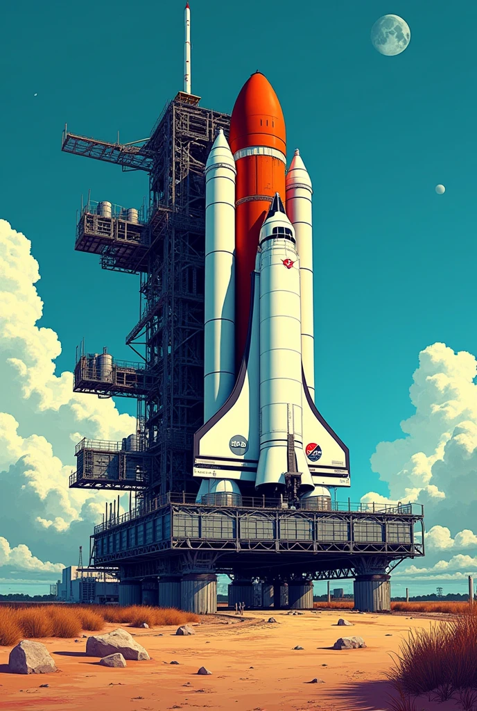 A view of the Kennedy Space Center, with the Apollo 7 spacecraft in preparation on the launch pad. Kind of like a 90s comic book