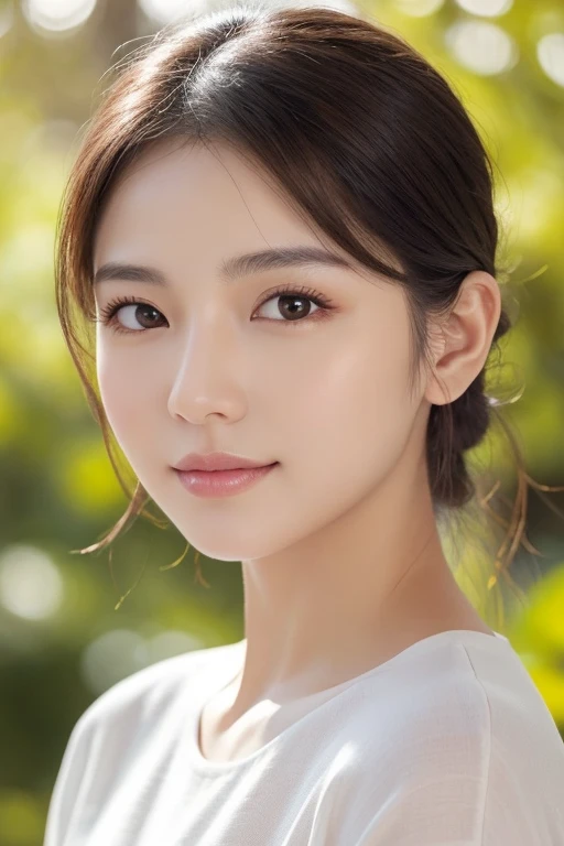High-quality, ultra-realistic portraits。She has a well-balanced face、The face shape can be either oval or round.。Eyes are gentle、Has a natural glow、The nose is well-groomed、Lips are plump and naturally colored。The skin is transparent、Has a healthy glow。Makeup is natural、Use a light foundation、The bright lip colour adds a fun touch.。The lighting is soft and natural.、Accentuating facial features、Does not emphasize shadows。The background is simple and has a blurred gradient.、Focus on the face。