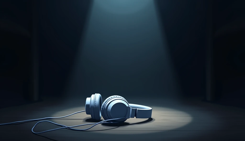 Dark Room,Inside the room,White headphones that fell on the floor,Anime Style, Low angle shooting,Blur the background,High resolution, Anti-aliasing