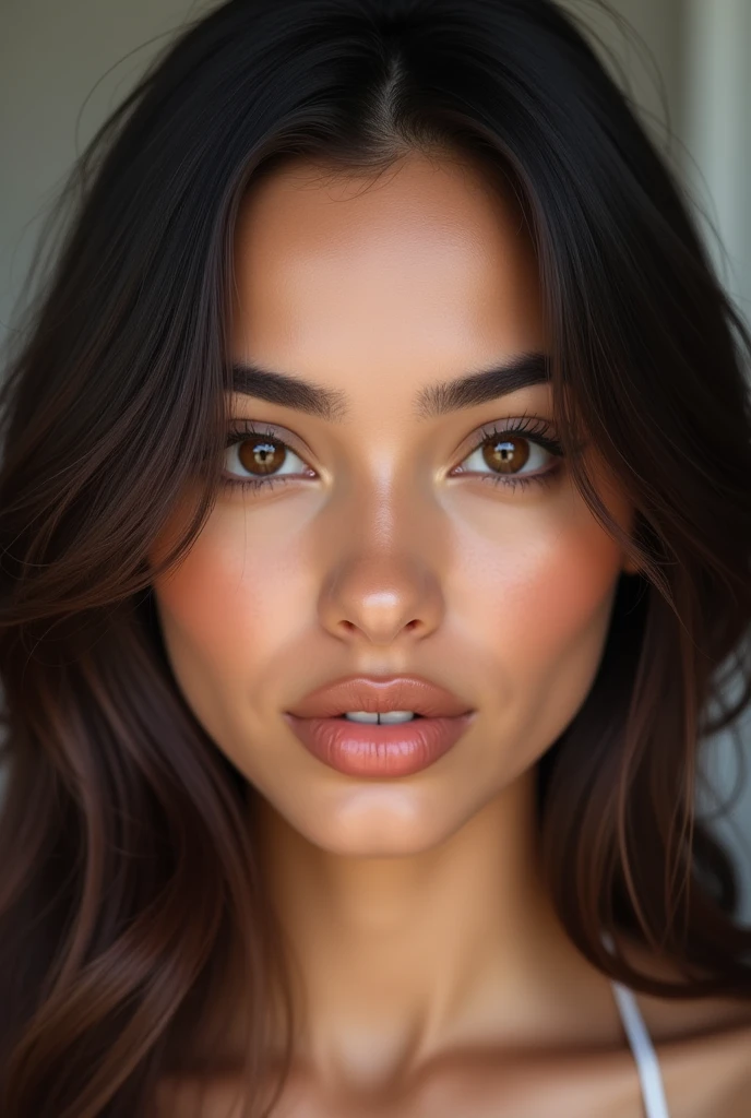 fille 25 ans brune vissage parfait yeux marron latina hyper realiste, 8k, haute qualité vissage de face, Luscious lip
