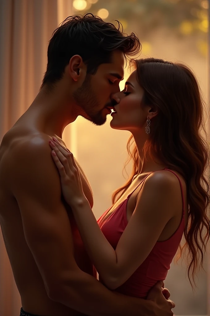Man and a woman lip kissing