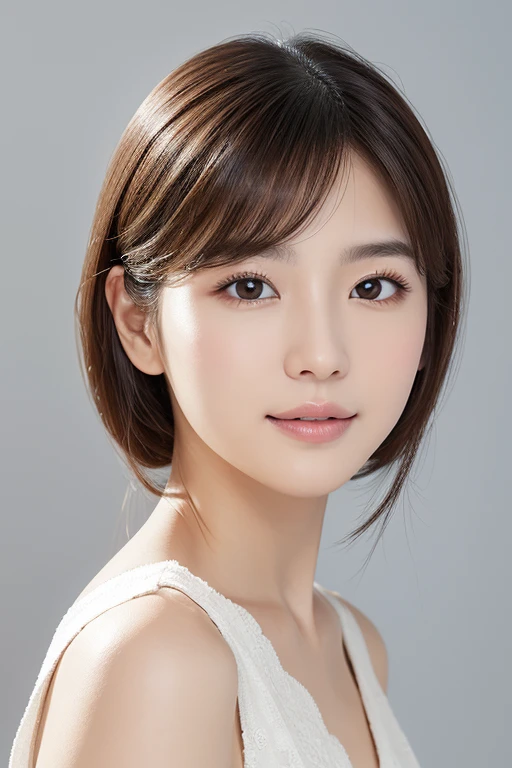 masterpiece、highest quality、High resolution、table top、wallpaper、realistic、bright lighting、professional lighting、face light、smooth lighting、japanese woman、adult、Beautiful woman、action、gravure、sexy、poor、super beautiful、beautiful skin、beautiful and detailed eyes、detailed face、slim、moderately、short hair、brunette colored hair、brown eyes、look at the camera、i have lemon