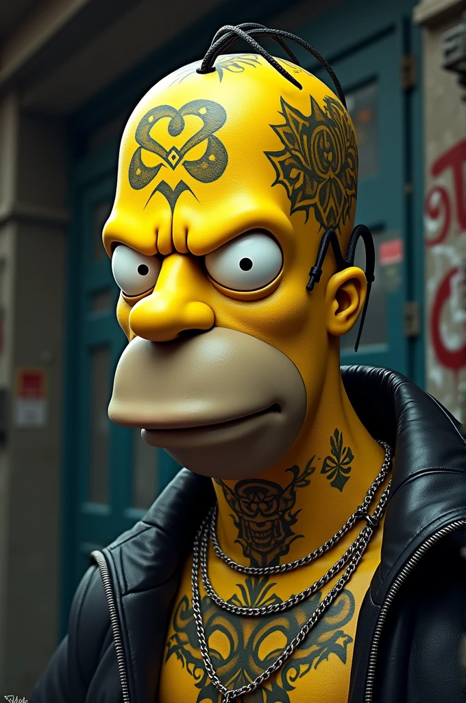 Homer Simpson El Padre skinhead raper tattoo