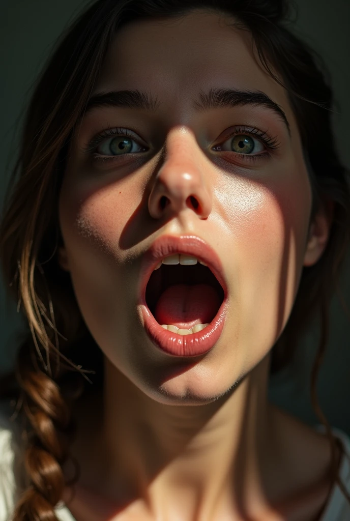 1woman, close-up, Surprised,focus on face , thick stick (shadow),extremely detailed face, his mouth widened and stick-like (shadow) appeared on his face,highres,ultra detailed,best quality,masterpiece