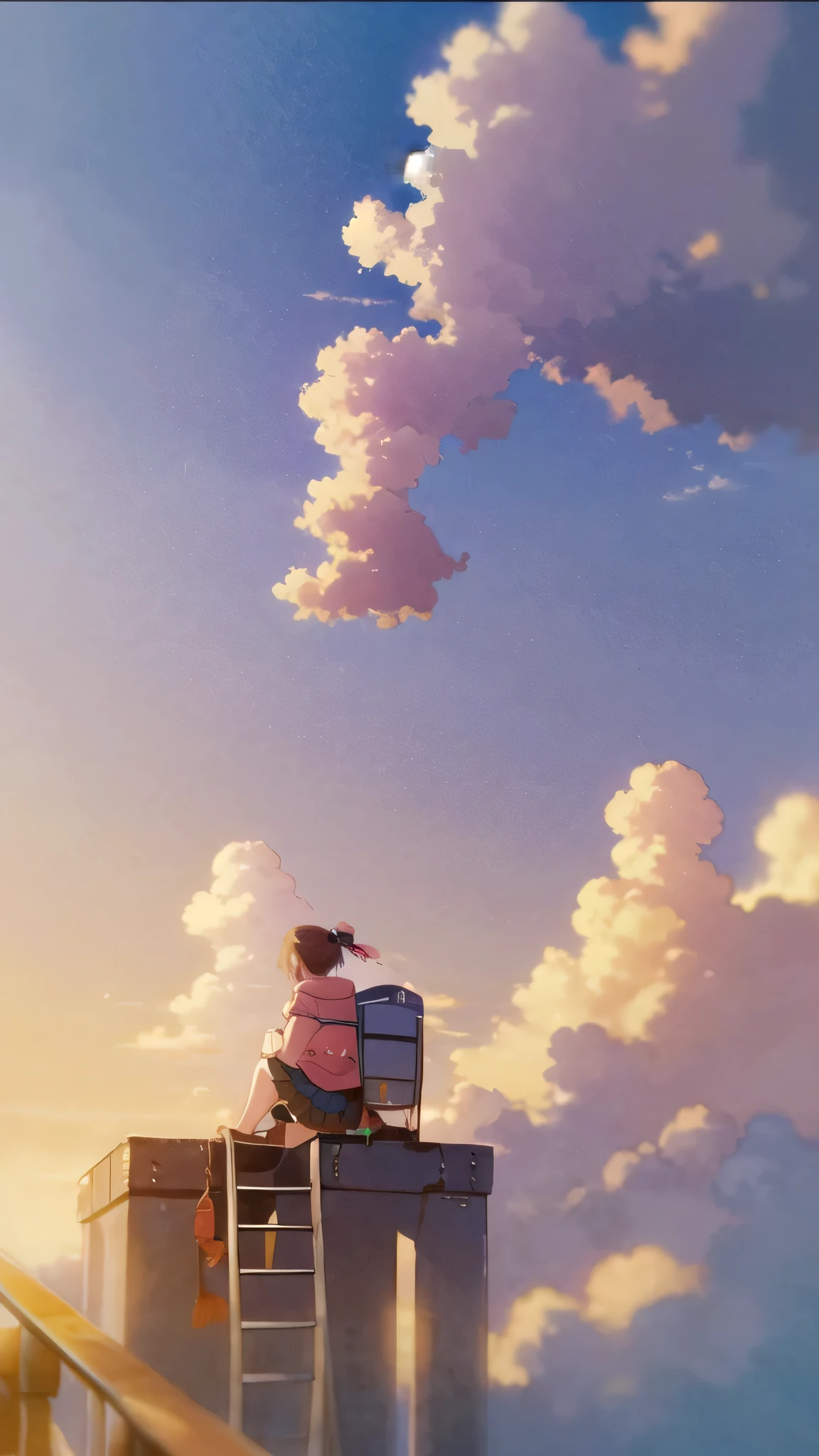 (1girl sitting on stairway to heaven), above the clouds, seas of clouds, ascending, ethereal, peaceful, graceful, innocent, hopeful, pure, dove,
post-impressionist, impressionism,