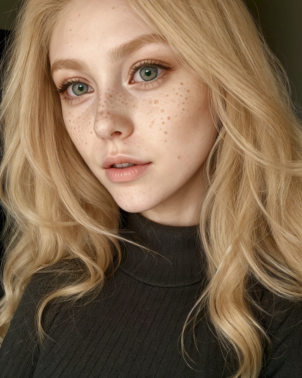 a woman with very soft and subtle freckles on her face, perfect face), 4k, beautiful young model, 8k soft portrait, reddened face and , anna nikonova aka newmilky, sexy look at the camera, luminous skin, beautiful young woman, extremely beautiful face, perfect face and eyes, extremely beautiful face and green eyes round face, detailed perfect face, sexy beautiful face with intense light green eyes, perfect face with soft beautiful freckles, beautiful attractive face, beautiful fine facial features, beautiful detailed body and face, beautiful attractive face, beautiful hair with small waves and straight, very light brown with honey blonde highlights, giant huge tits, very pretty, very soft and luminous skin selfie, lying on the couch in a shirt, young and cute face, PLUG, best quality, Masterpiece, photo realistic, Intricate details, RAW Photo, ultra detailed, blonde hair, cute face, Body size B, perfect eyes, high definition quality, 8K, young woman, 21 years old
