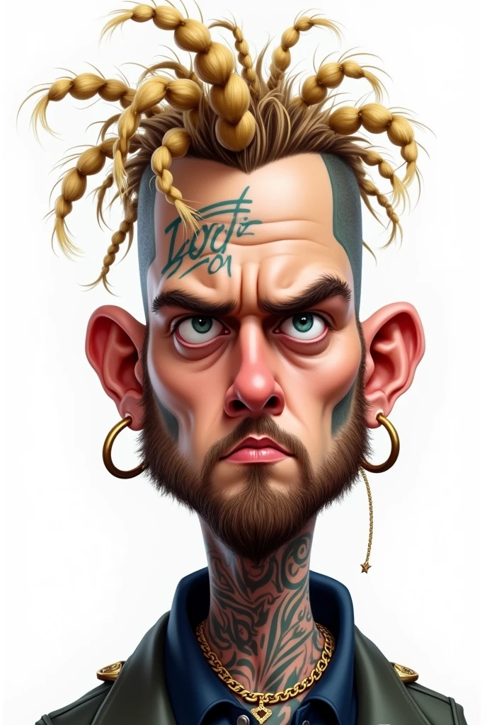 Caricature of a portrait of Post Malone, white background