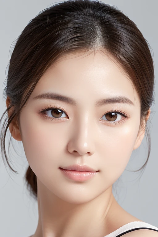 High-quality, ultra-realistic portraits。She has a well-balanced face、The face shape can be either oval or round.。Eyes are gentle、Has a natural glow、The nose is well-groomed、Lips are plump and naturally colored。The skin is transparent、Has a healthy glow。Makeup is natural、Use a light foundation、The bright lip colour adds a fun touch.。The lighting is soft and natural.、Accentuating facial features、Does not emphasize shadows。The background is simple and has a blurred gradient.、Focus on the face。