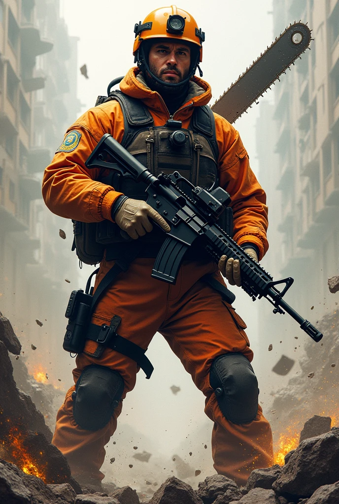 rescuer With Disc saw and m16 drawing fine lines 
