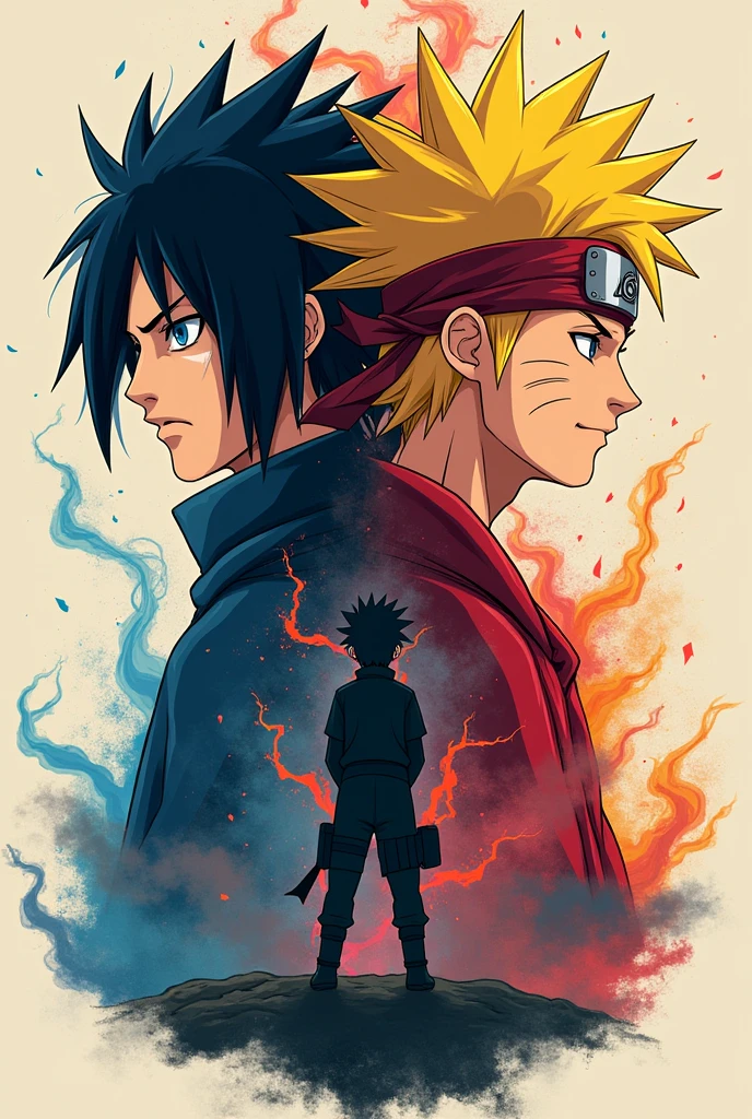 please make Naruto and Sasuke when combined into one become 2 dimensions