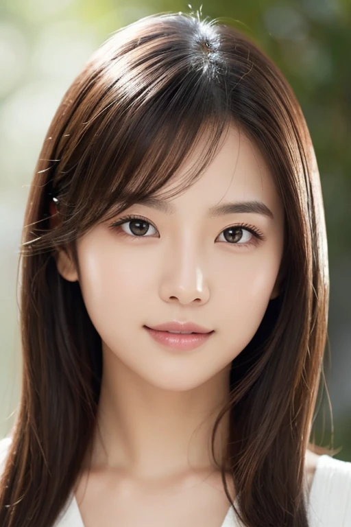 High-quality, ultra-realistic portraits。She has a well-balanced face、The face shape can be either oval or round.。Eyes are gentle、Has a natural glow、The nose is well-groomed、Lips are plump and naturally colored。The skin is transparent、Has a healthy glow。Makeup is natural、Use a light foundation、The bright lip colour adds a fun touch.。The lighting is soft and natural.、Accentuating facial features、Does not emphasize shadows。The background is simple and has a blurred gradient.、Focus on the face。