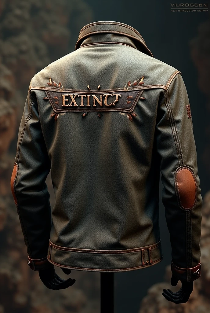 Generate an image for a jacket with the name extinct, an old image, and the name has a stone design