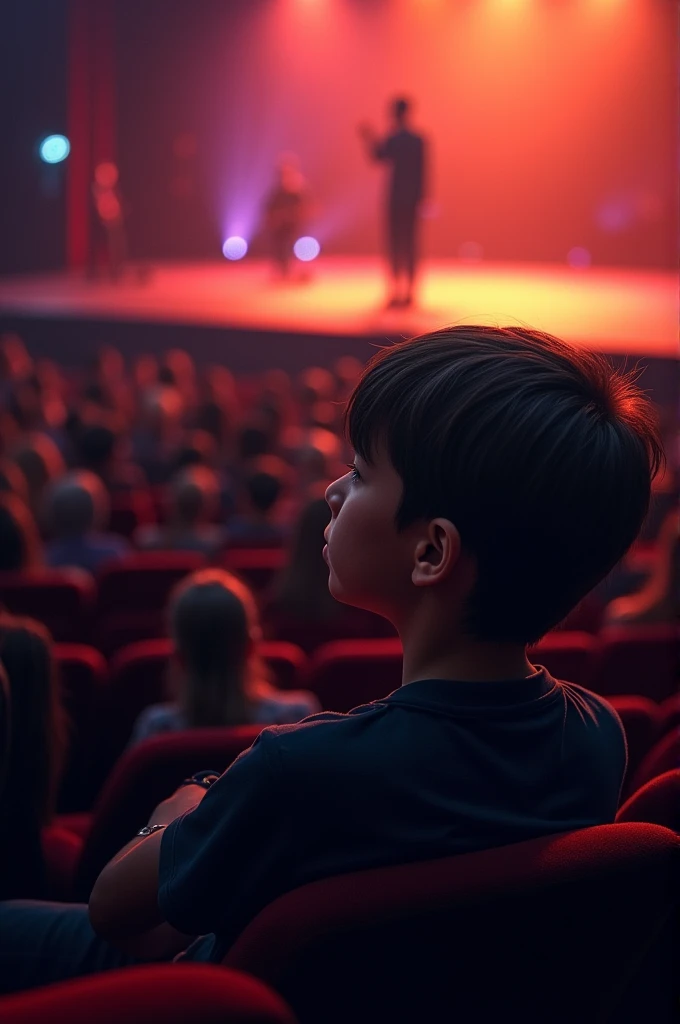 A boy thinking about a singer whose in the concert
