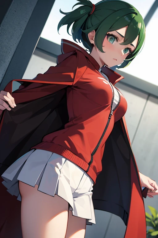 undressing coat, Pokémon Trainer,((training)),red,green,stripe,