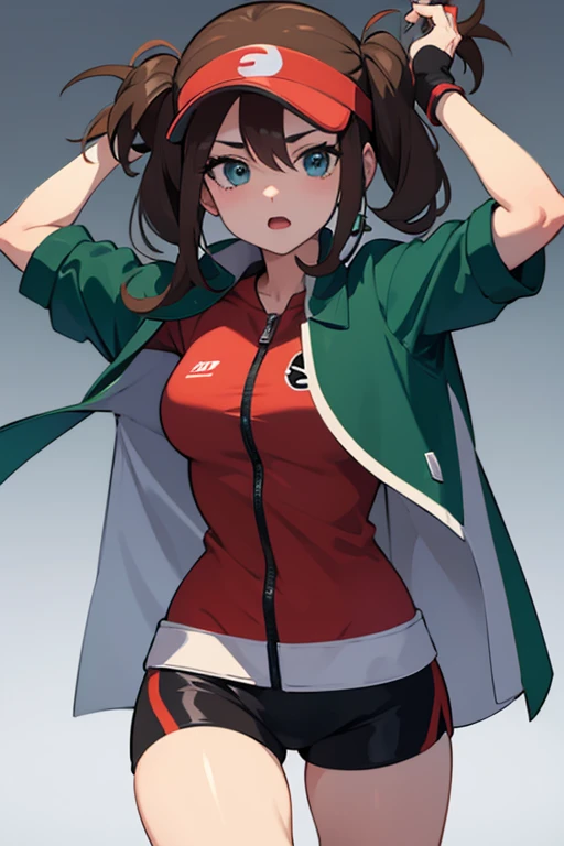 undressing coat, Pokémon Trainer,((training)),red,green,stripe,