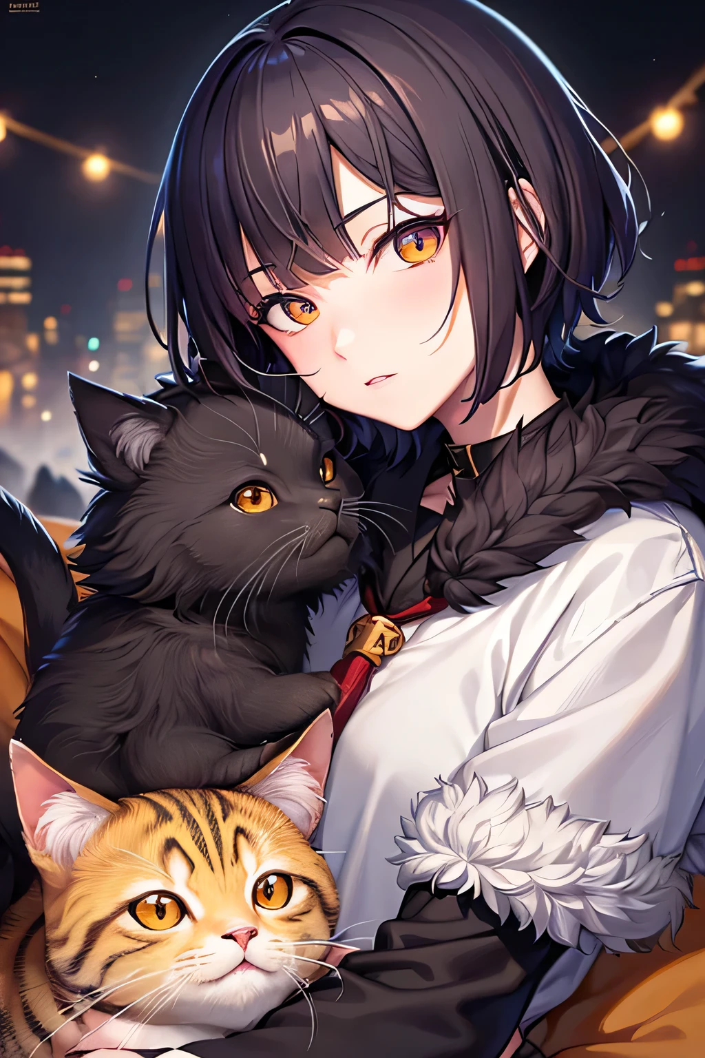 (Dark Environment:0.8),masterpiece, high quality, Absurd resolution, Digital Painting (artwork), Dagashi, Yeah,Kiyosan,(Humanity,Fluffy fur,Character Focus:1.1),Humanity male cat,short hair,Portraiture, Bright Eyes,Panorama,Character Focus.(Detailed Background:0.7),...