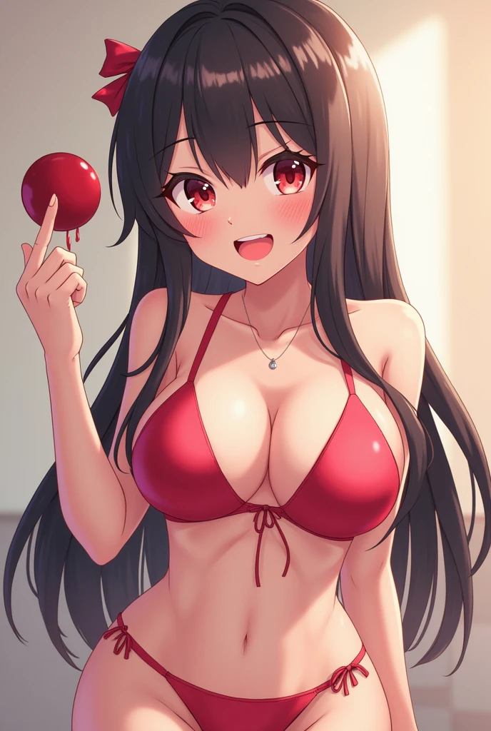 Anime girl with full body naked loose bra with bigg boobs and big ass with hole with spreading saliva from mouth