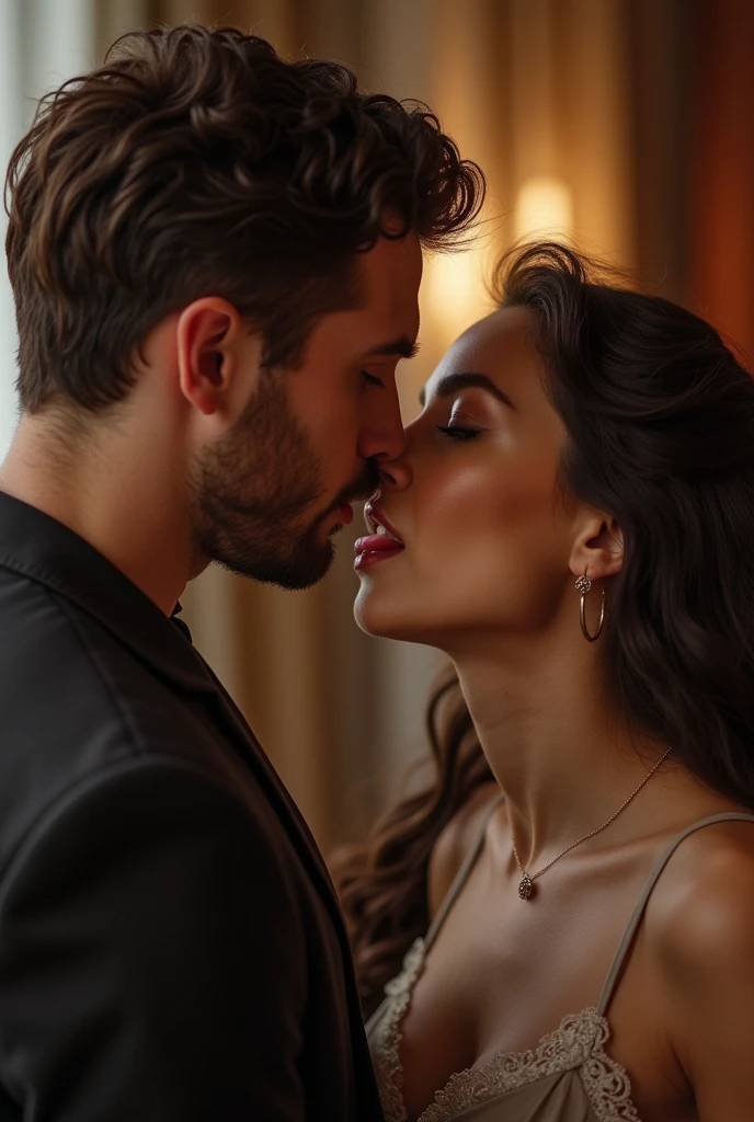 Man and a woman deep tongue kissing big ass woman