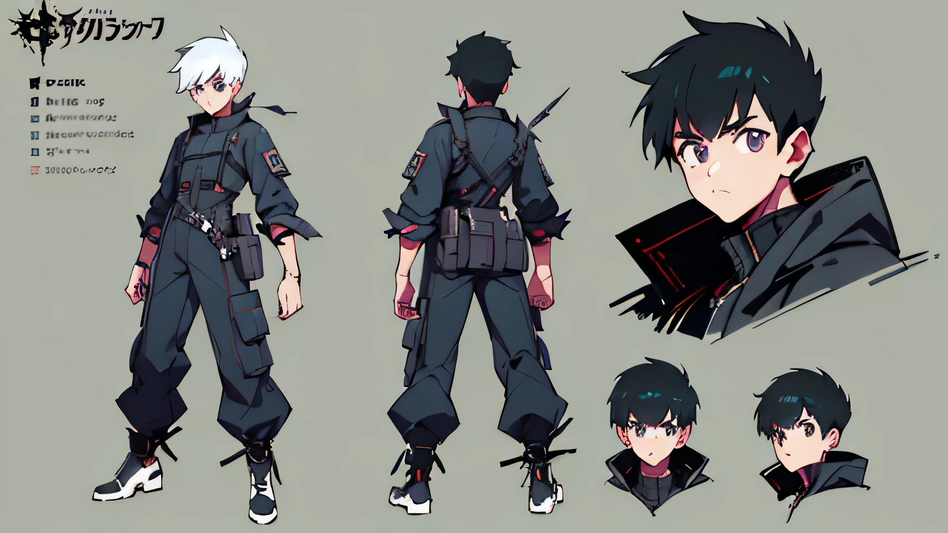 male,Game modeling original painting,Three View,Shigeo,Black hair,White hair highlights,Industrial style,Wasteland Punk,T-Shaped Movement,Handsome,Rich details,Solid color background,Full body portrait, Full body character design, full body Character Concept Art, Full body character concept, male character design, Unrealistic character concept, ( ( Character Concept Art ) ), detailed Full body concept art, Conceptual Art Character Sheet, full Character Concept Art, Full body concept art, Detailed character design, Complete character design