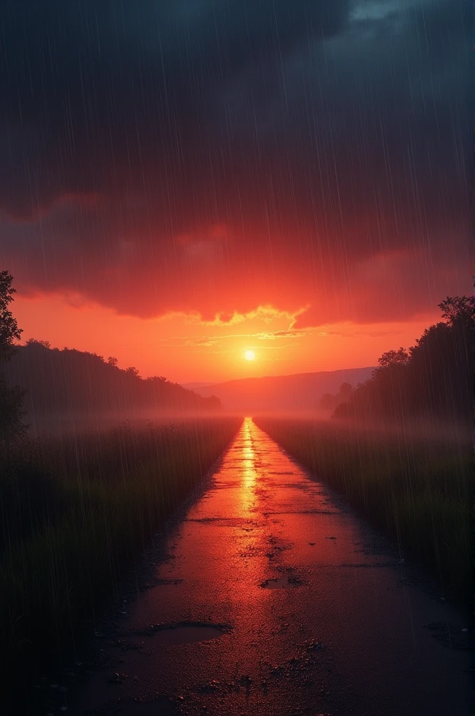 Heavy rain.sunset
