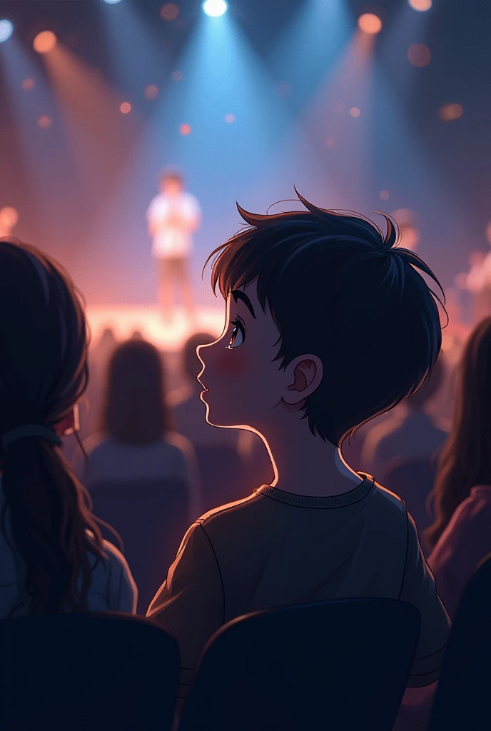 A boy thinking about a singer whose in the concert like a dream