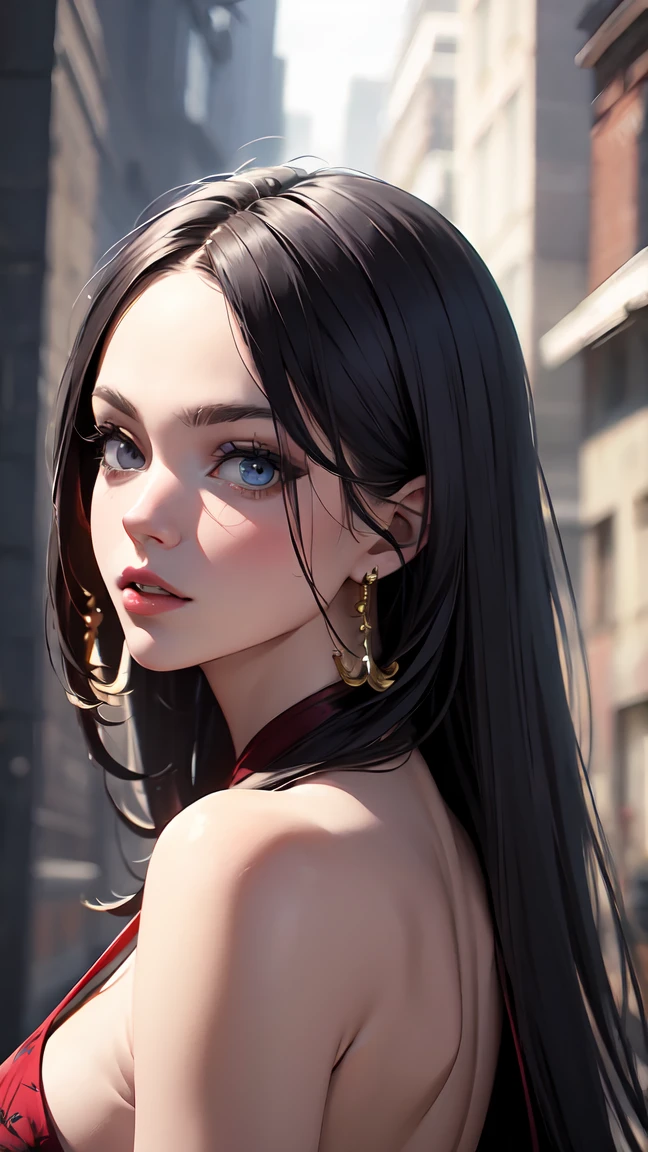 a highly detailed and realistic portrait of a sexy woman wearing a beautiful dress, with an exquisite, perfect face, (best quality, 4k, 8k, highres, masterpiece:1.2), ultra-detailed,(realistic,photorealistic,photo-realistic:1.37), extremely detailed eyes and face, beautiful detailed eyes, beautiful detailed lips, longeyelashes, cinematic lighting, vivid colors, professional, concept art style