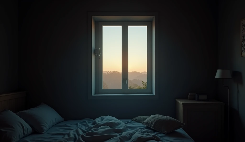 A dark room window view