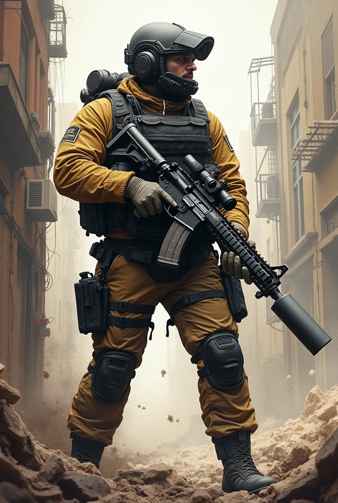 A painting of fine lines rescuer With kongo and m16