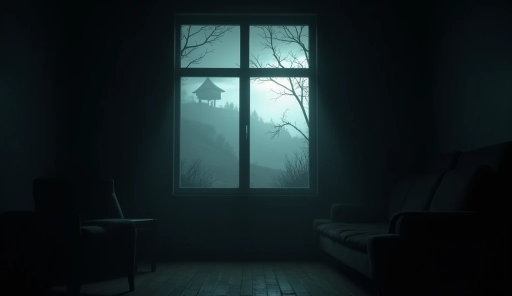 A dark room window outside
view