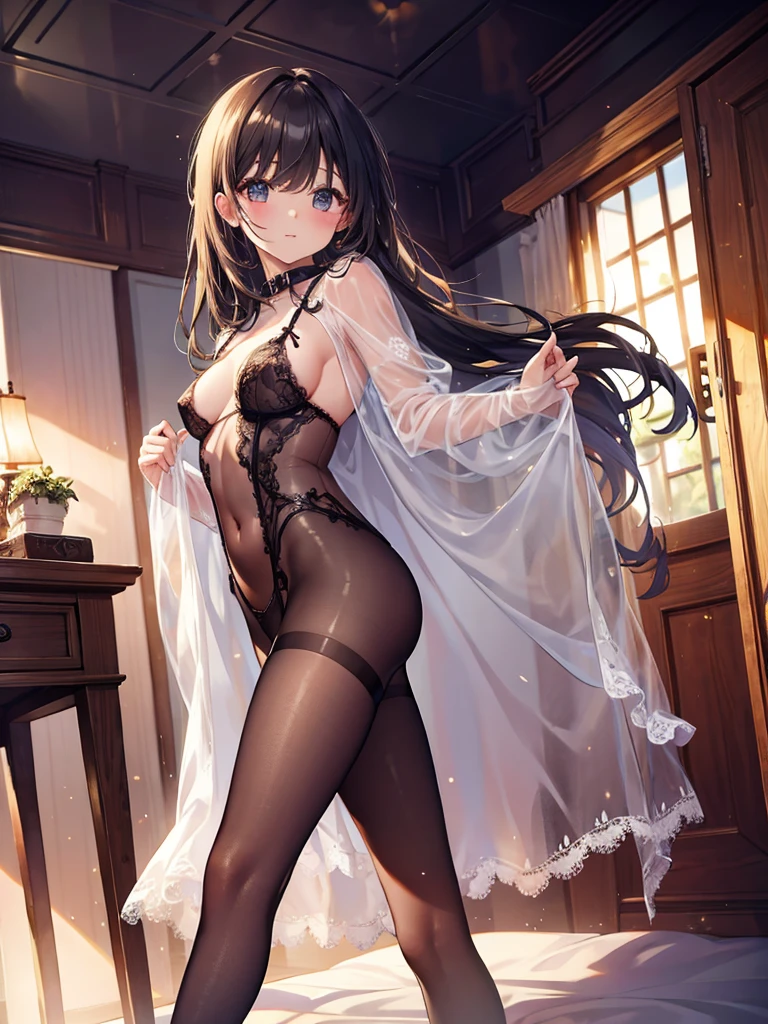 Very beautiful girl, See through,Beautiful and fair、Beautiful Skin、Glowing Skin, bright, Refreshing and gentle look, Perfect beautiful face、Beautiful shiny bangs, Small ,Lace dress,See through,,(((Sexy sehrough lingerie for women,Shiny bodysuit,Smooth and silky clothing,Trimmed combination,Lace Stockings,Erotic leaamas))),