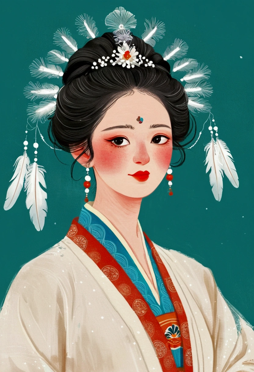 There is a beautiful woman,A feather headdress is worn on his head, Gu Weiss, artwork in the style of Gu Weiss, Gu Weiss masterpiece, Li Song, palace , Girl wearing Hanfu, author:Yang J,