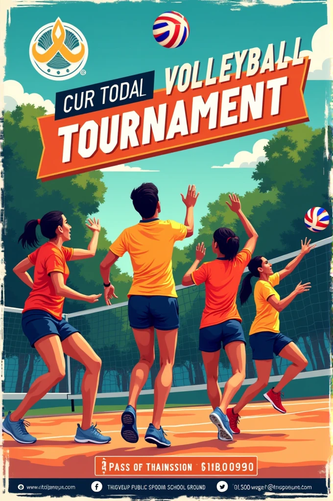create a poster inviting teams for a three day volleyball tournament in thakur public school ground, thakur village on the dates of 12tyh, 13th and 14th of august 2024