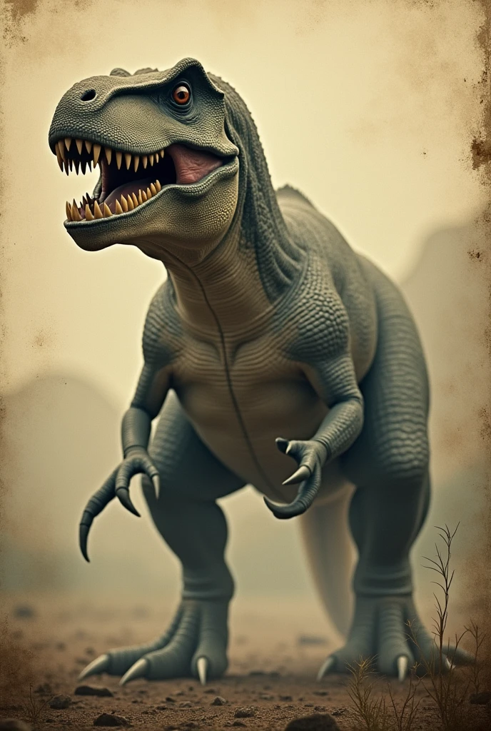 Generate an image of a dinosaur with the name extinct, an old image for a personal brand