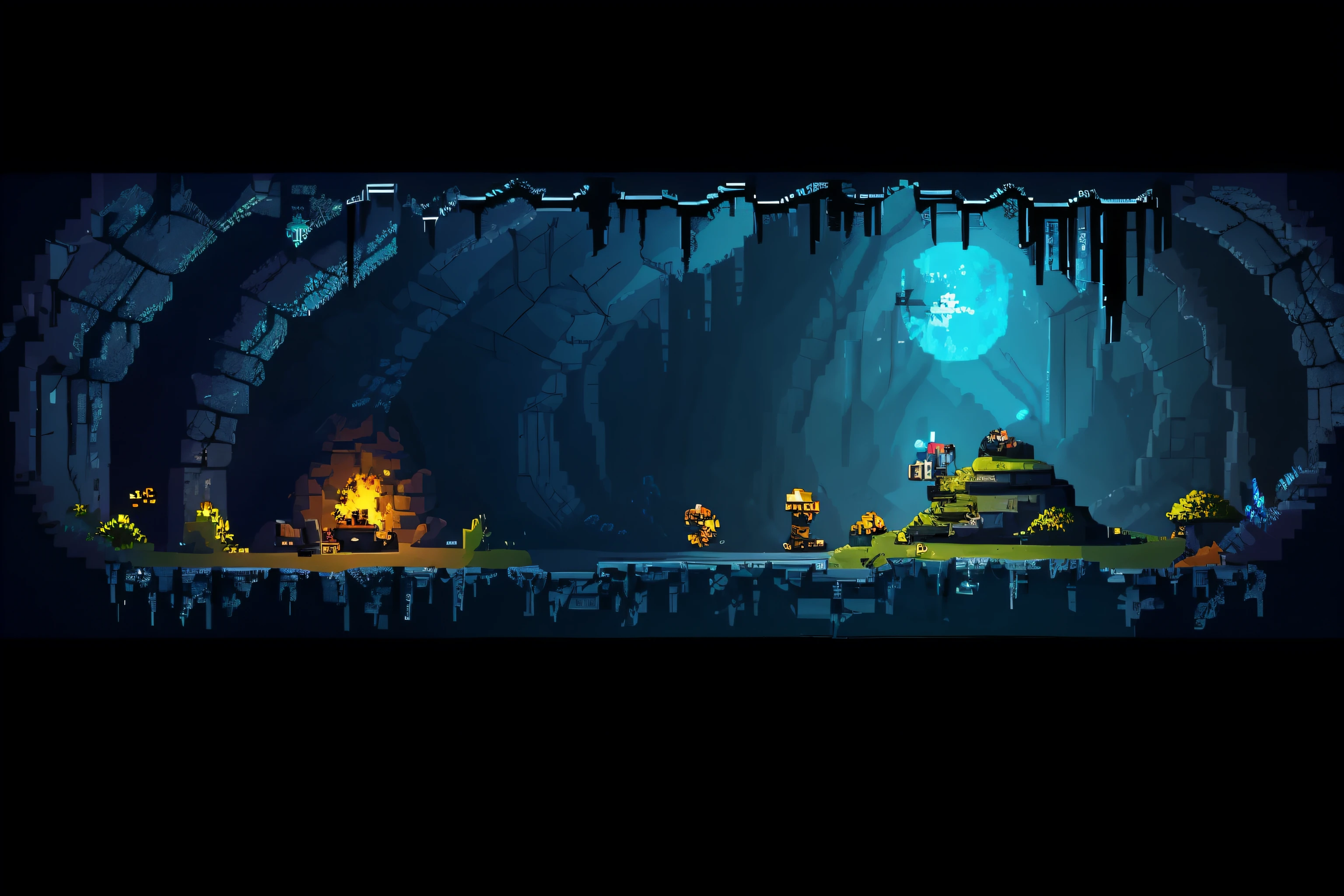 2D Dark Pixel Art Cave Magic Level Design